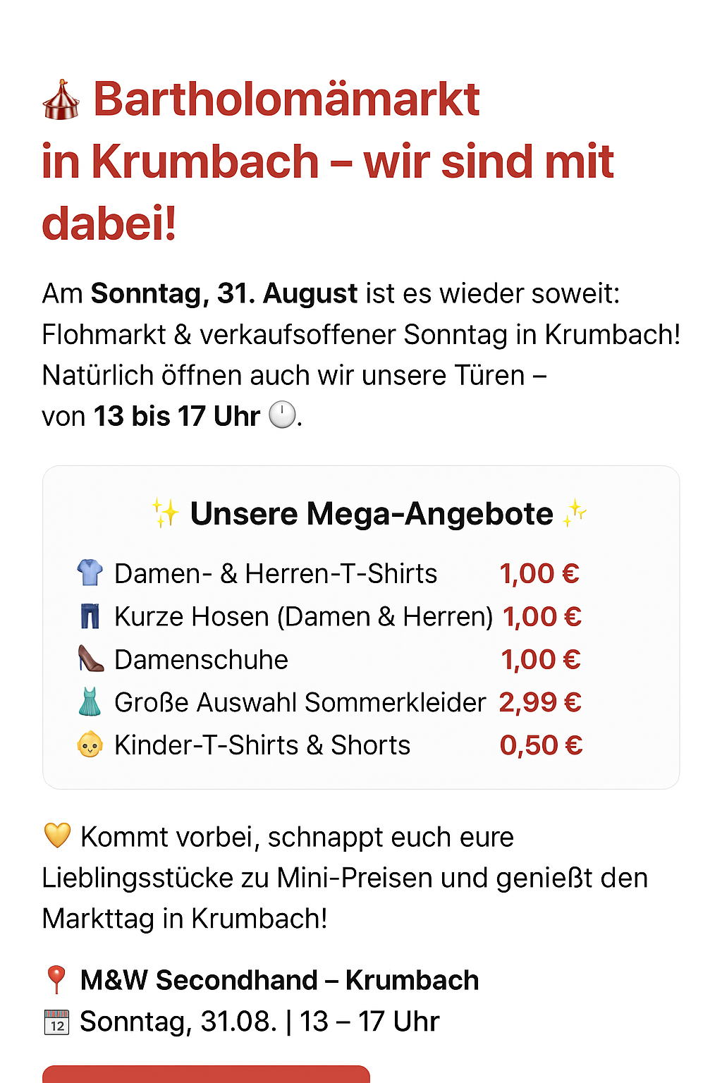 Bartholomämarkt in Krumbach Angebot Highlights